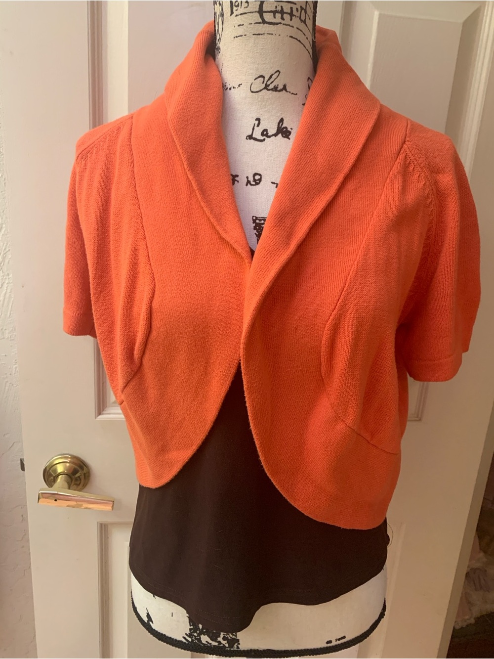 LOFT Orange Short Sleeve Cropped Shrug